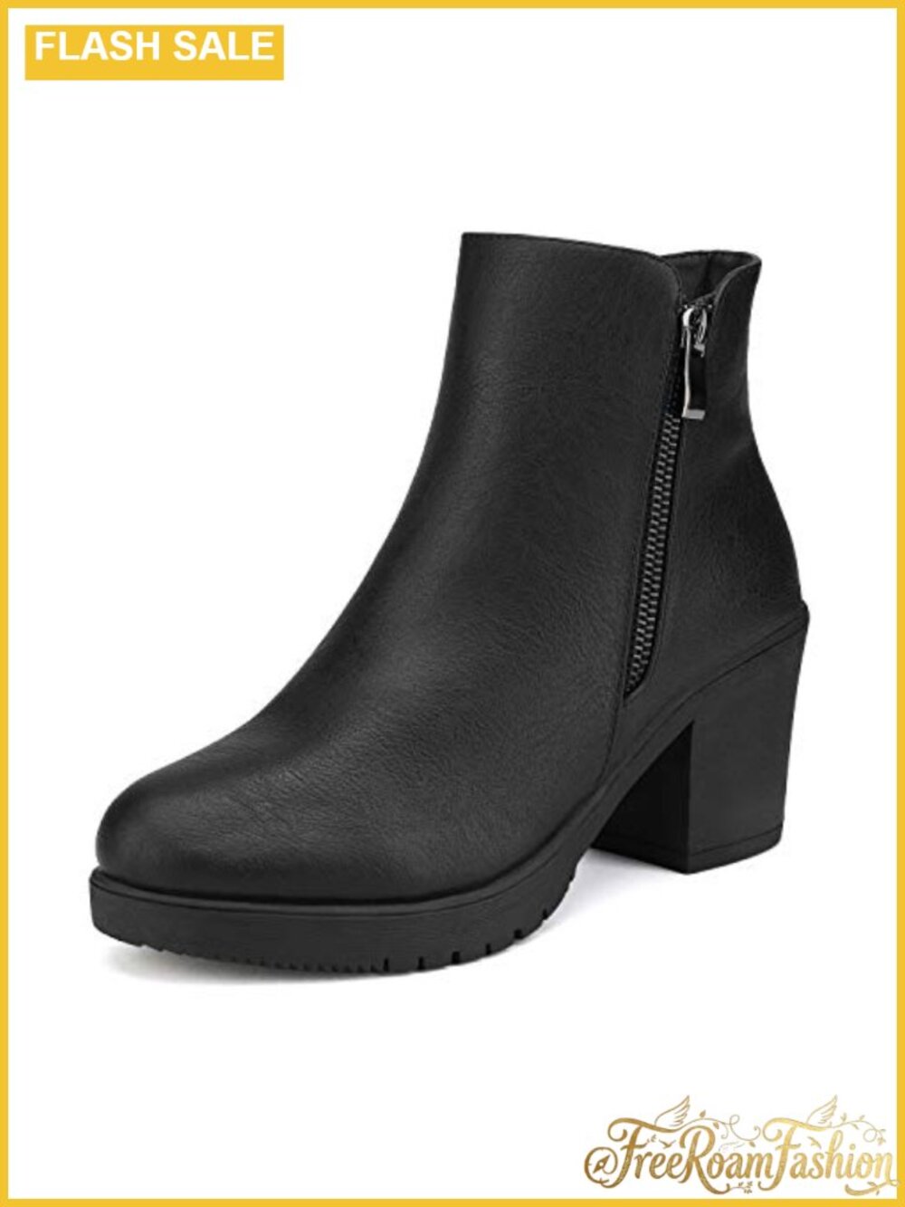 Women's Chunky Heel Platform Ankle Boots Vegan Leather